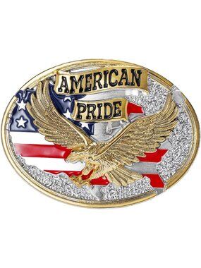 Men Silver Cowboy Western Belt Buckle American Flag Eagle Gift Belt